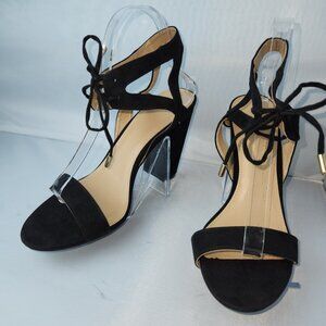 Charlotte Russe, block heels, slingback black, velvet, strappy, lace up, size 11